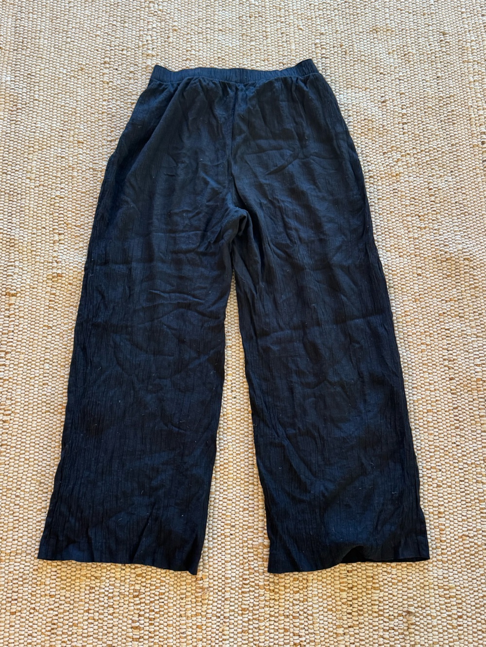 Abercrombie Black Crinkle Textured Wide Leg Pants Black Size Medium Long Tall - Picture 6 of 11